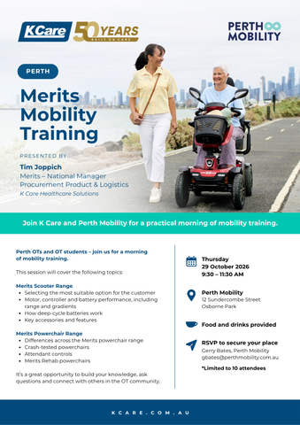 OT Professional Development Opportunity with Perth Mobility - Merits Mobility Scooters and Powerchairs