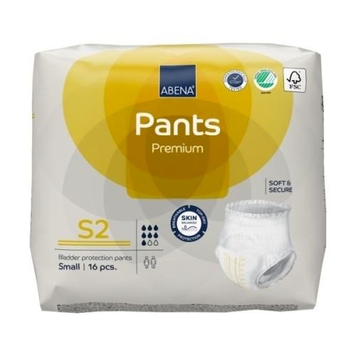 ABENA Pants Premium S2 Small Yellow - Carton of 96 (6 Packs of 16)