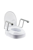 Raised Toilet Seat with Armrests, three fixed adjustable seat heights 60mm, 100mm, 150mm