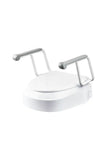 Raised Toilet Seat with Armrests, three fixed adjustable seat heights 60mm, 100mm, 150mm