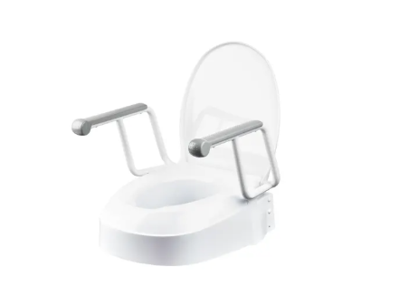 Raised Toilet Seat with Armrests - Three Fixed Adjustable Seat heights 60mm, 100mm, 150mm